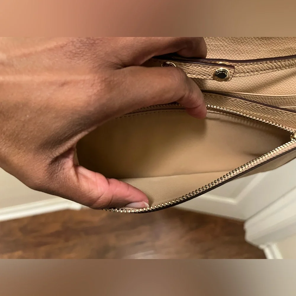 LIKE NEW Coach Foldover Crossbody Clutch w/ Celestial Studs (F30050) - Tan